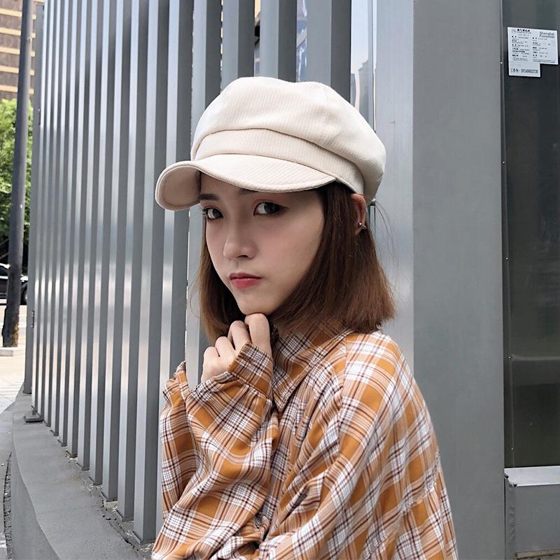 Octagonal hat female soft brim striped autumn and winter bud beret student painter hat cap casual versatile