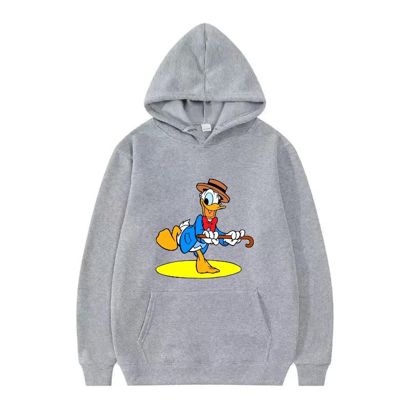 Disney Donald Duck Muster Damen Fleece Sportlich Locker Grau Herbst Oberteile Kleidung Pullover Damen Günstig Y2k Hoodies Herren Sweatshirts