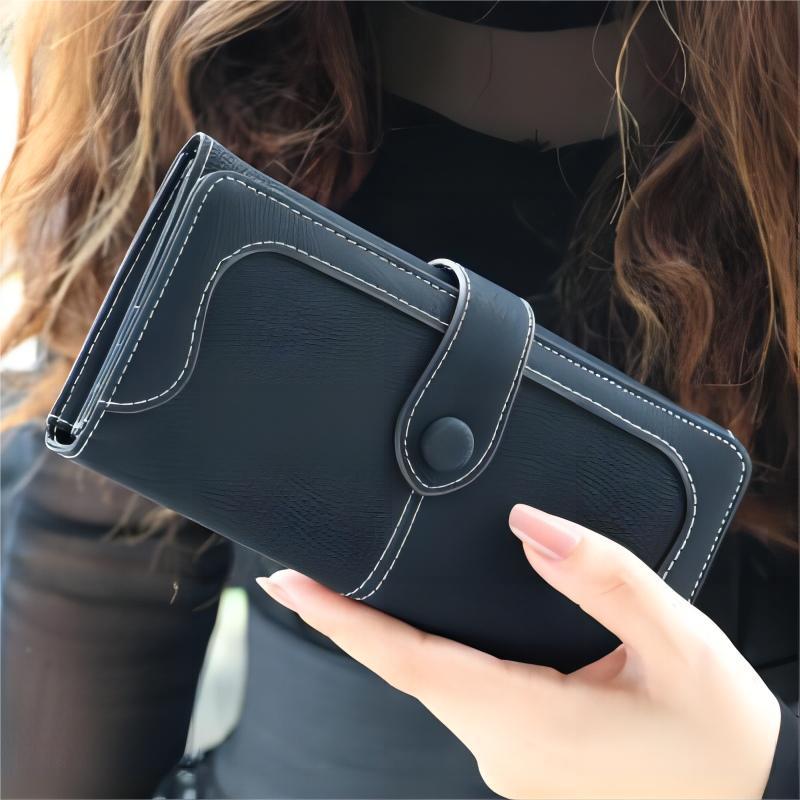 2025 new women's wallet frosted retro clutch bag soft leather multi-functional buckle long wallet