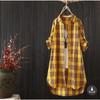 Women's Point Collar Long Sleeve Plaid Blouse Loose Fit Casual Cotton Tunic Shirt Outerwear