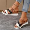 Fashion High Heel Fashion Sandals Slope Design Soft Fashion Versatile Round Toe Colorblock Metal Buckle Platform Shoes