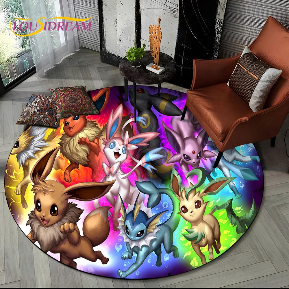 26 Style Cartoon Pokemon Cute Pikachu Round Area Rug,Carpet for Living Room Bedroom Sofa Playroom Decor,kids Non-slip Floor Mat
