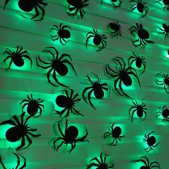 Ensemble d'autocollants Araignée Chauve-souris d'Halloween avec Lumières LED Améliorateur d'Atmosphère Effrayant Décorations Intérieur Extérieur