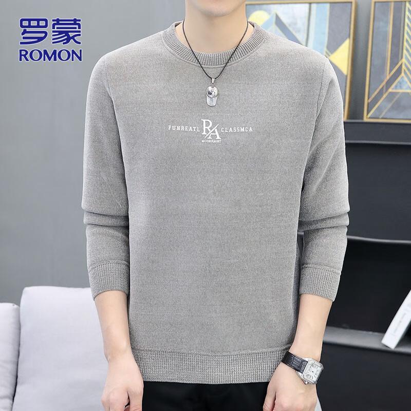 Romon Men's Fleece-Lined Round Neck Sweater