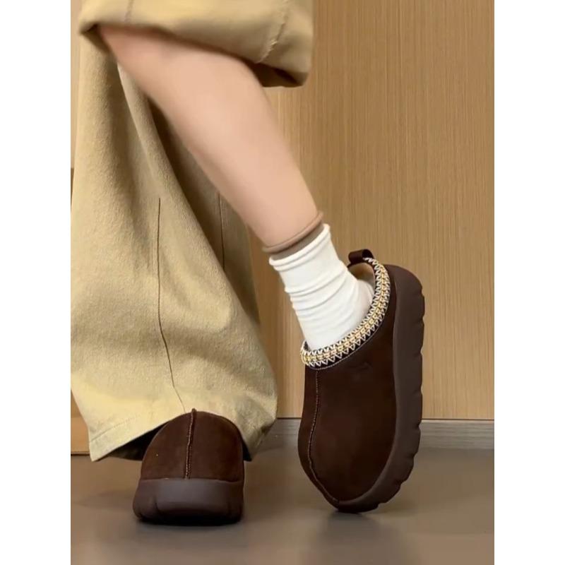 thick-soled wool half slippers women's new winter velvet thermal shoes thickened snow boots