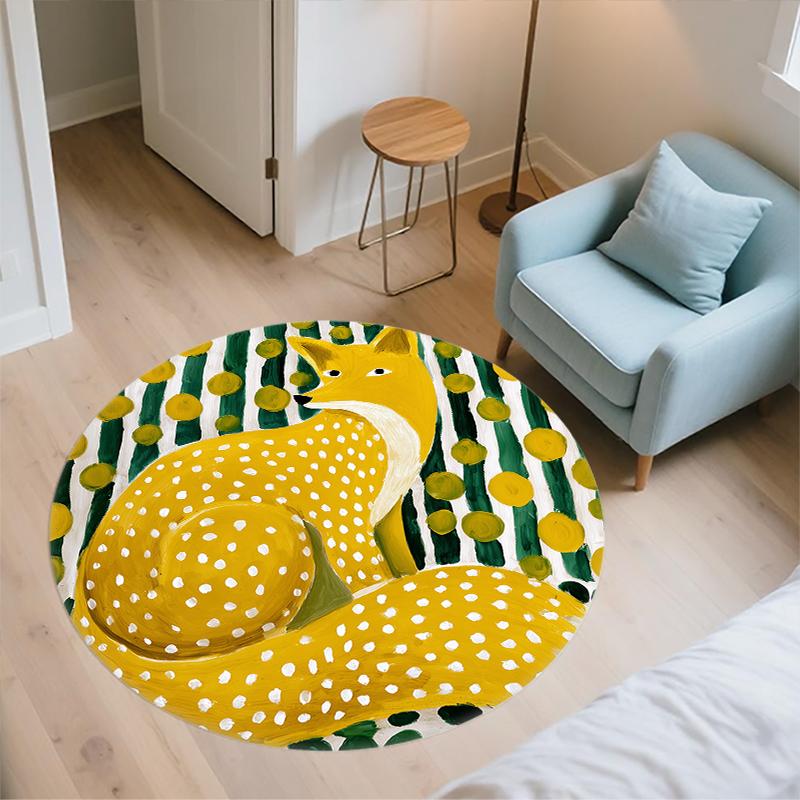 Fox pattern round rug,Carpet Rug for Living Room Bedroom Playroom ,Non-slip Floor Mat,Holiday Gifts and Birthday Gifts.