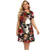 Women Round Neck Short Sleeve 3d Print T-shirt Dress Midi Length Summer Beach Wear