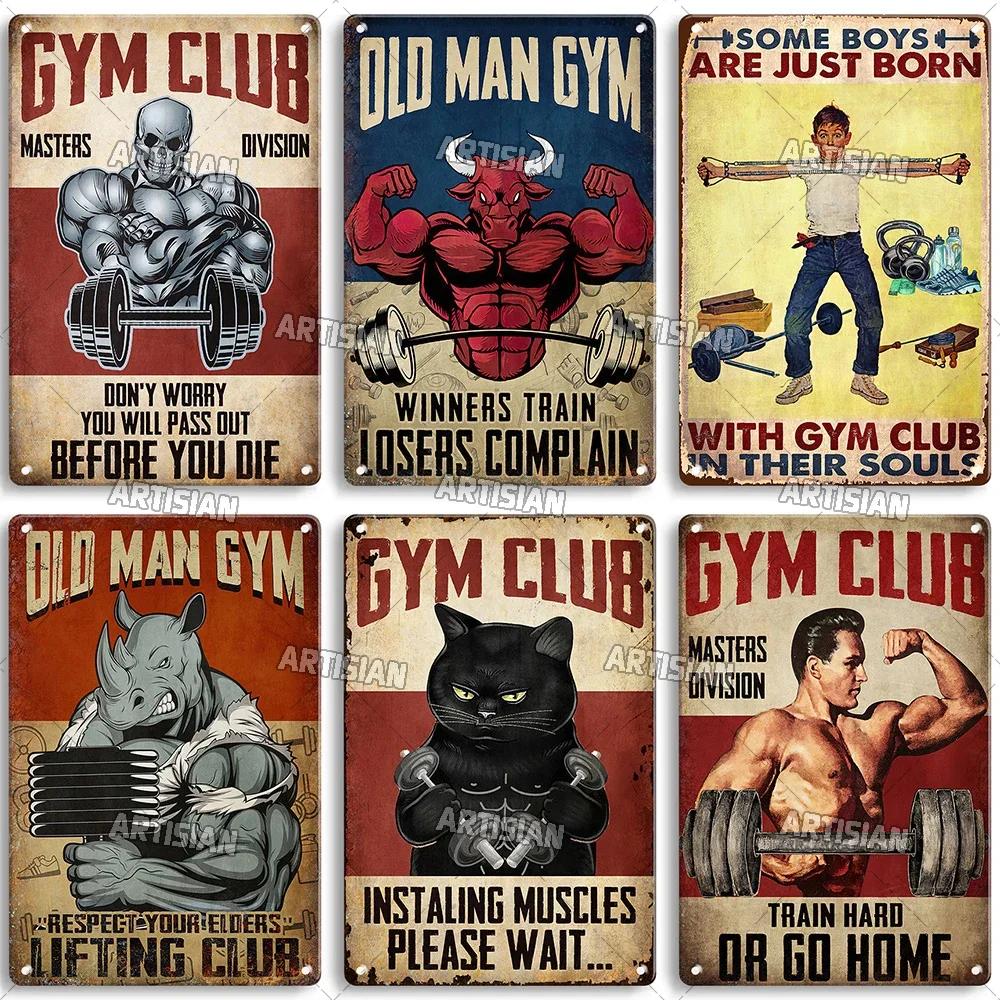 Old Man Gym Club Inspirational Phrase Art Painting Wall Plate Decor Vintage Tin Sign Fitness Garage Room Decoration Metal Signs