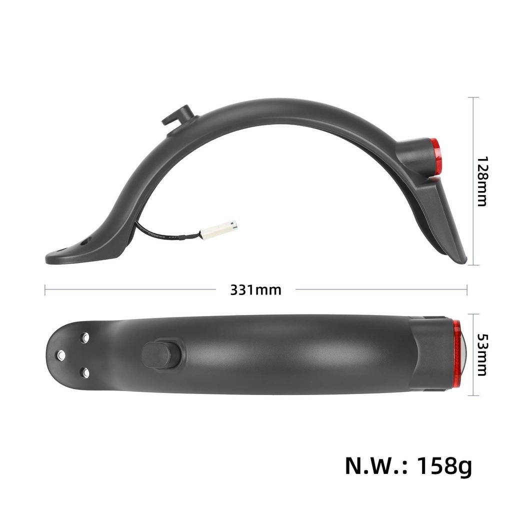Gray rear fender with light, integral license plate and hook for M365 Pro/Pro2 scooter