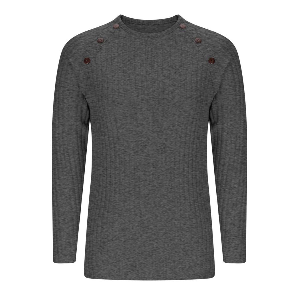 Ladies' Casual And Fashionable Long Sleeved Round Neck Knitted Buckle Solid Color Top