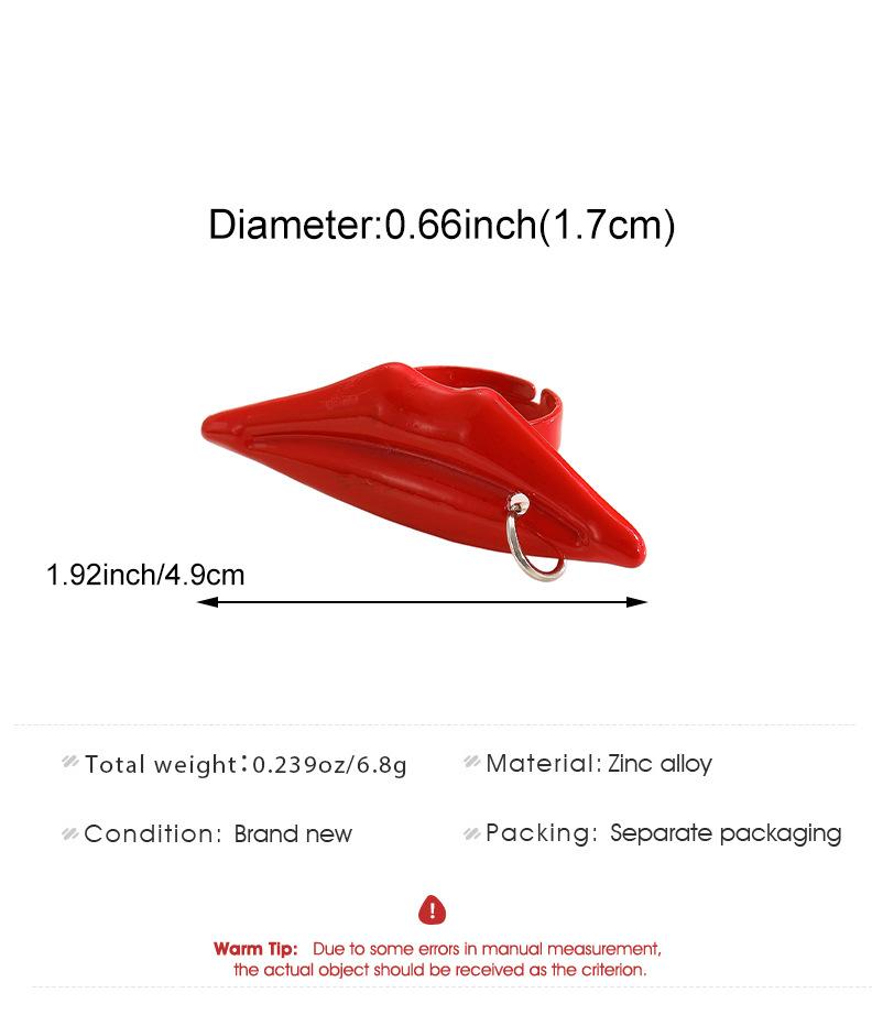 Sexy Big Red Lip Shape Lip Piercing Y2K Finger Ring Geometric Sexy Versatile Ins Jewelry Rings for Women Unique Punk Party Gift