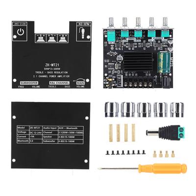 2.1 Channel Bluetooth-Compatible AMP Board with Treble and Bass Control 50Wx2+100W Power Amplifier Module for Home DIY Speakers