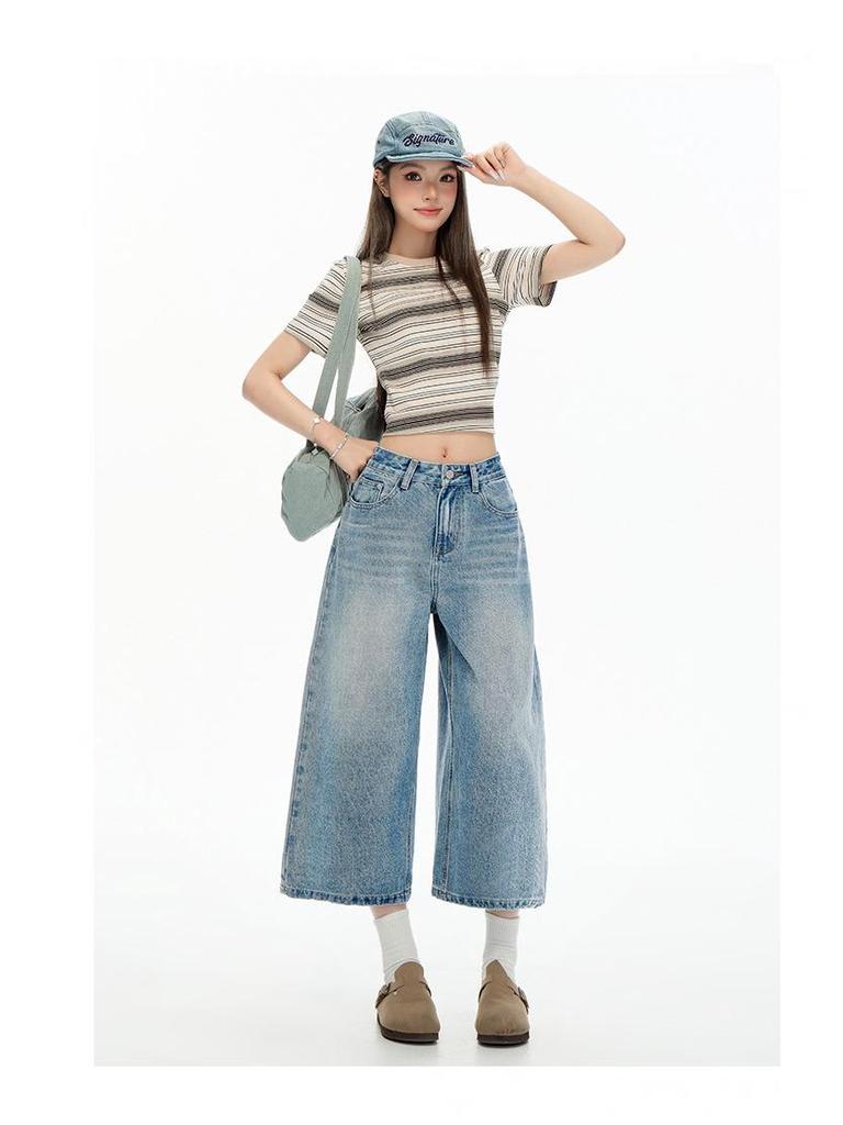 Women's Spring/Summer 2026 Light Blue Wide-Leg Jeans - Trendy, Slimming, Casual, and Fashionable.
