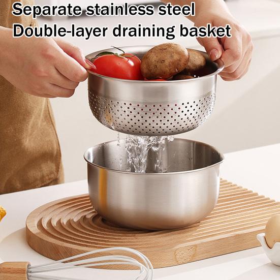 Washing Basin/Drain Basket Stainless Steel Vegetable Washing Basin Stackable Multi-Use Kitchen Strainer