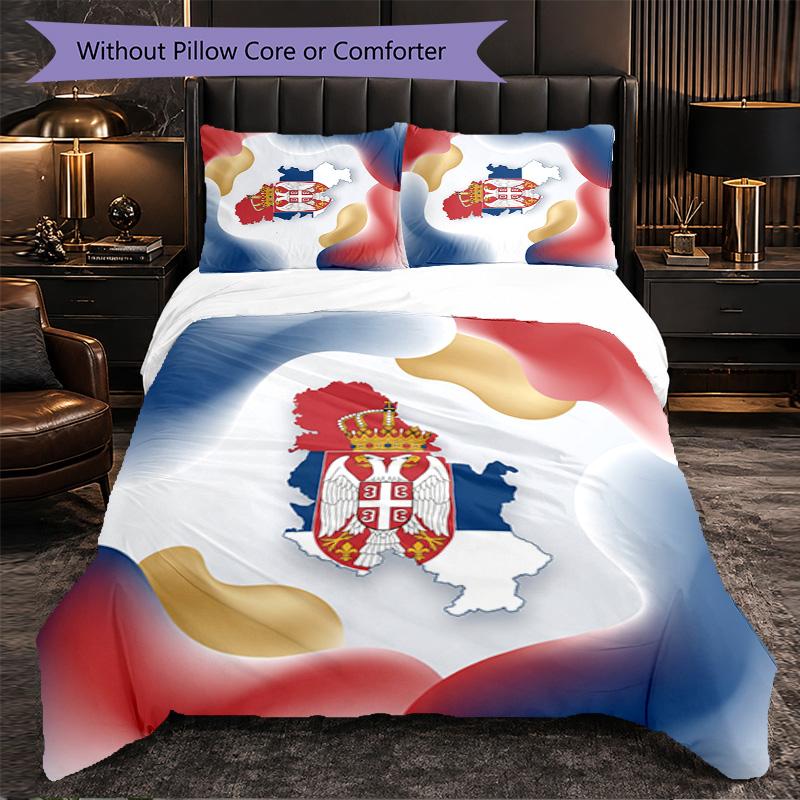 Serbia Pattern 3 Pieces Bedding Set Soft Microfiber Duvet Cover with Pillow Cases for Bedroom
