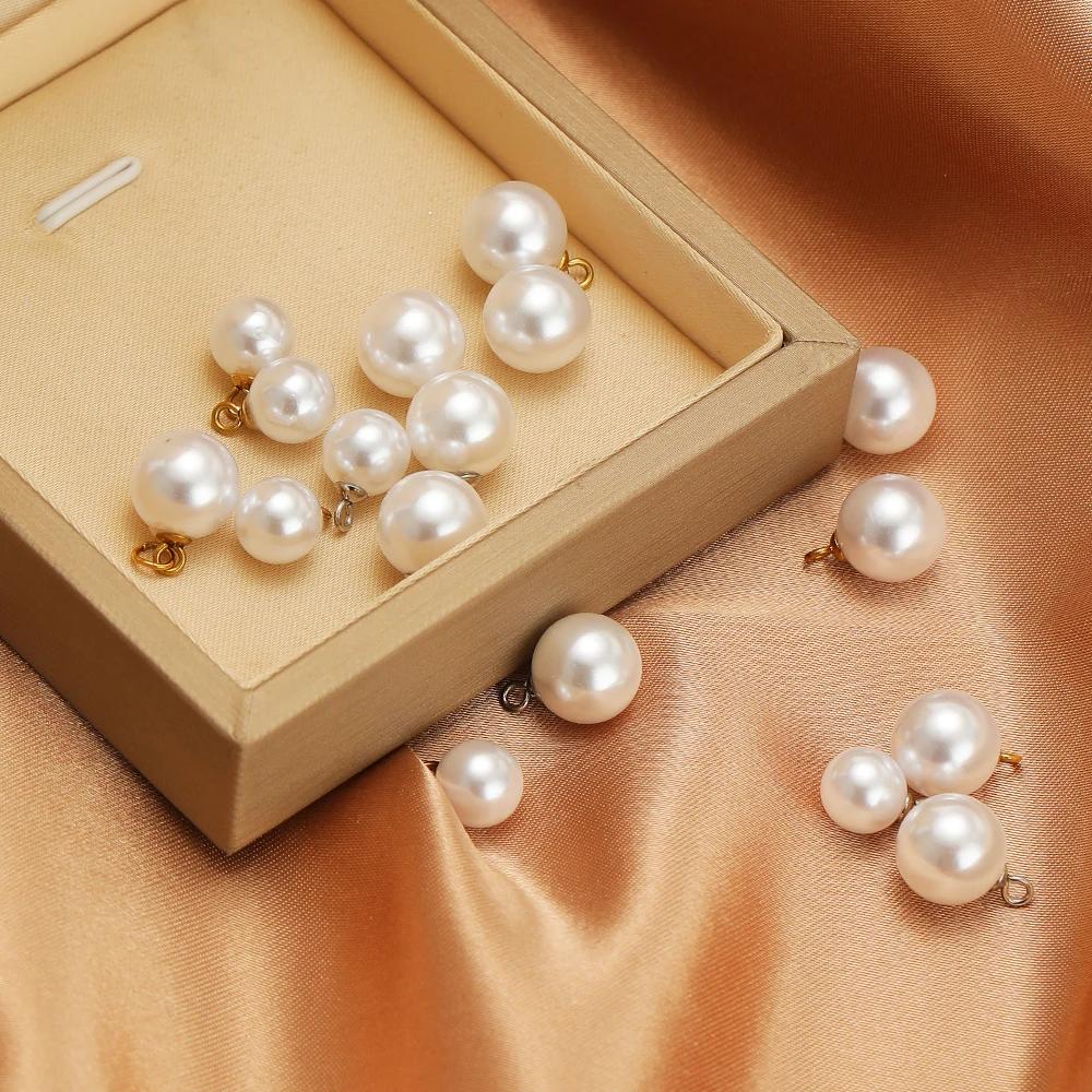 20pcs Imitation Pearl with Stainless Steel Caps 8mm 10mm Charms for Jewelry Earrings Making DIY Necklaces Pendants Wholesale