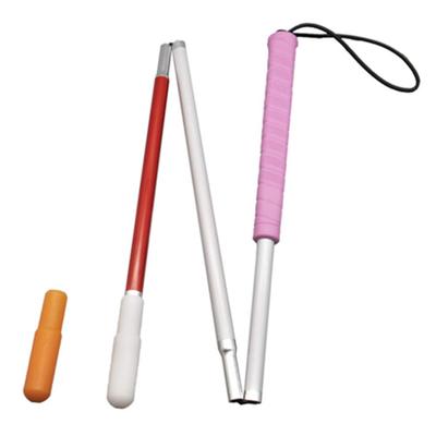 80cm Folding Three-Section Aluminum Cane for the Blind, with Two Caps (Pink Rubber Grip, 80cm)