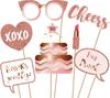 50th Birthday Photo Booth Props Set Rose Gold 38 Pcs
