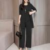 3Pcs/Set O-neck Sleeveless Lady Outfit Irregular Hem Elastic Waistband Pockets Vest Top Wide Leg Pants Mid-length Coat Set