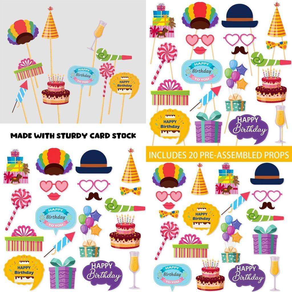 Celebration Photo Booth Props Kit With Cartoon Paper Materials For Kids And Adults