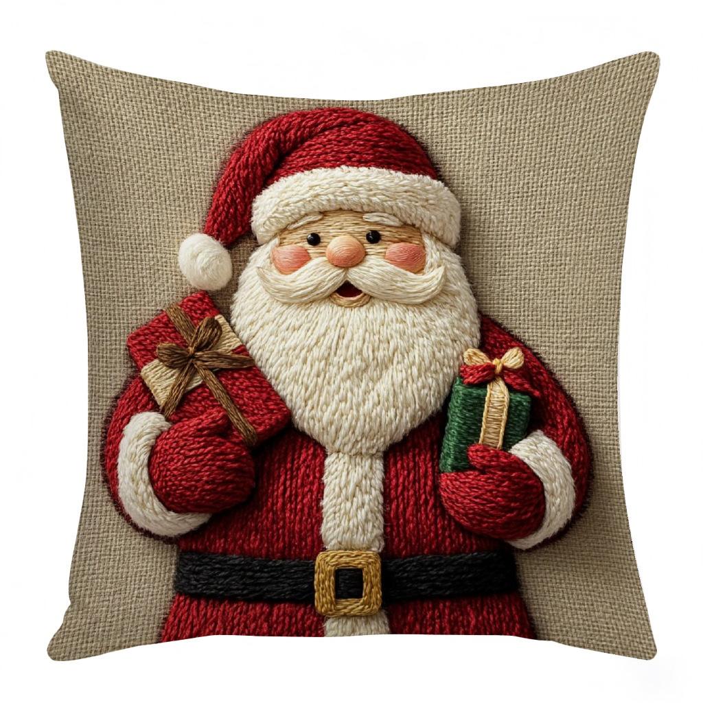 Christmas Embroidered Pillow Covers Set of 4 Santa Deer Snowman Cushion Cases Winter Holiday Sofa Decor (No Insert)