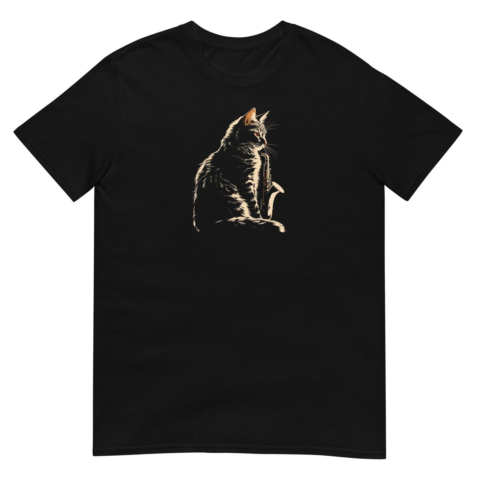 Cat Tshirt Sax Player Tee Kitty Cats Lover Pet T-Shirt Unisex Design M