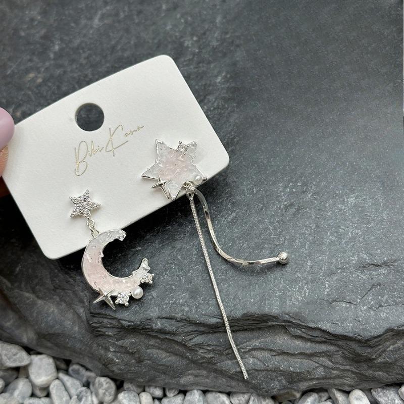 

1PAIR 925 Silver Needle Super Immortal Temperament Blue Starry Sky Long Fringed Earrings Women s ins Tide Star Moon Earrings Premium Earrings розовый