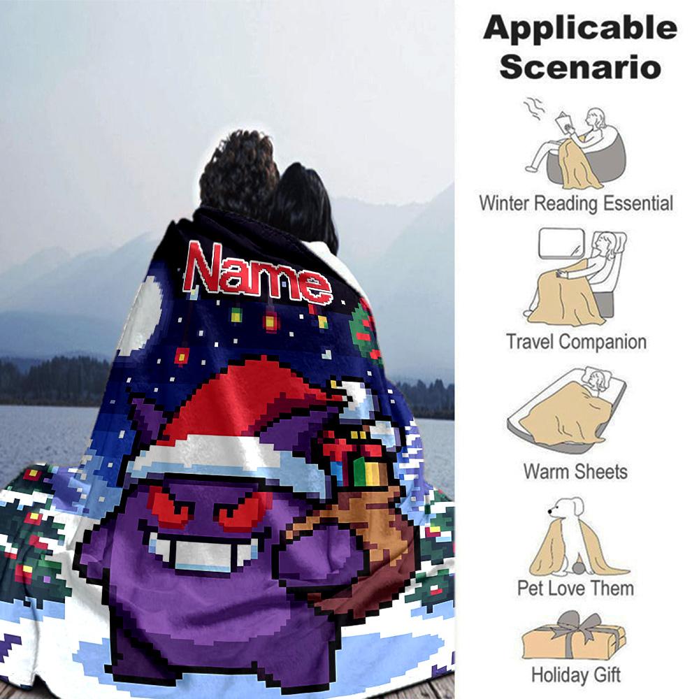 Customiz Name Personality Pokémon Gengar Blanket Soft &Warm Sofa Office Bed Travel Lunch Break Blanket, Gift Suitable All Seasons