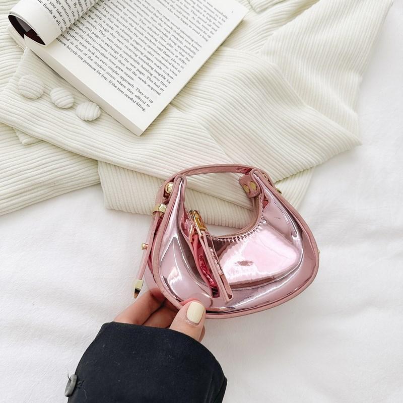PU Children's Handbags Mini Half-moon Solid Compact Simple Sense of Luxury Beautiful Designer New Style Fashion