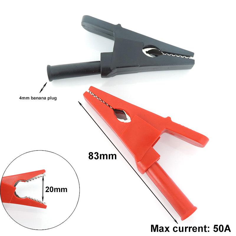 1pair 10/20/50A PVC Big Alligator Crocodile Clip Clamp Connector Socket Plug Handle Test Probe 4mm Banana Plug Electric Battery