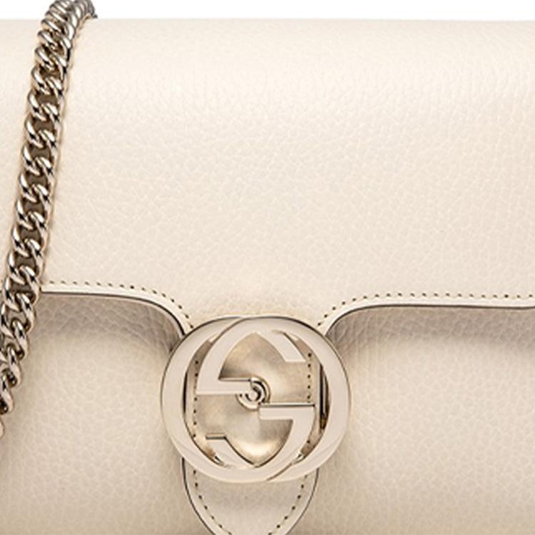 Gucci Double G Buckle Chain Lychee Grain Cowhide Messenger Bag Accordion Shoulder Crossbody Mini Women Bags White 607720-CAO0G-9522