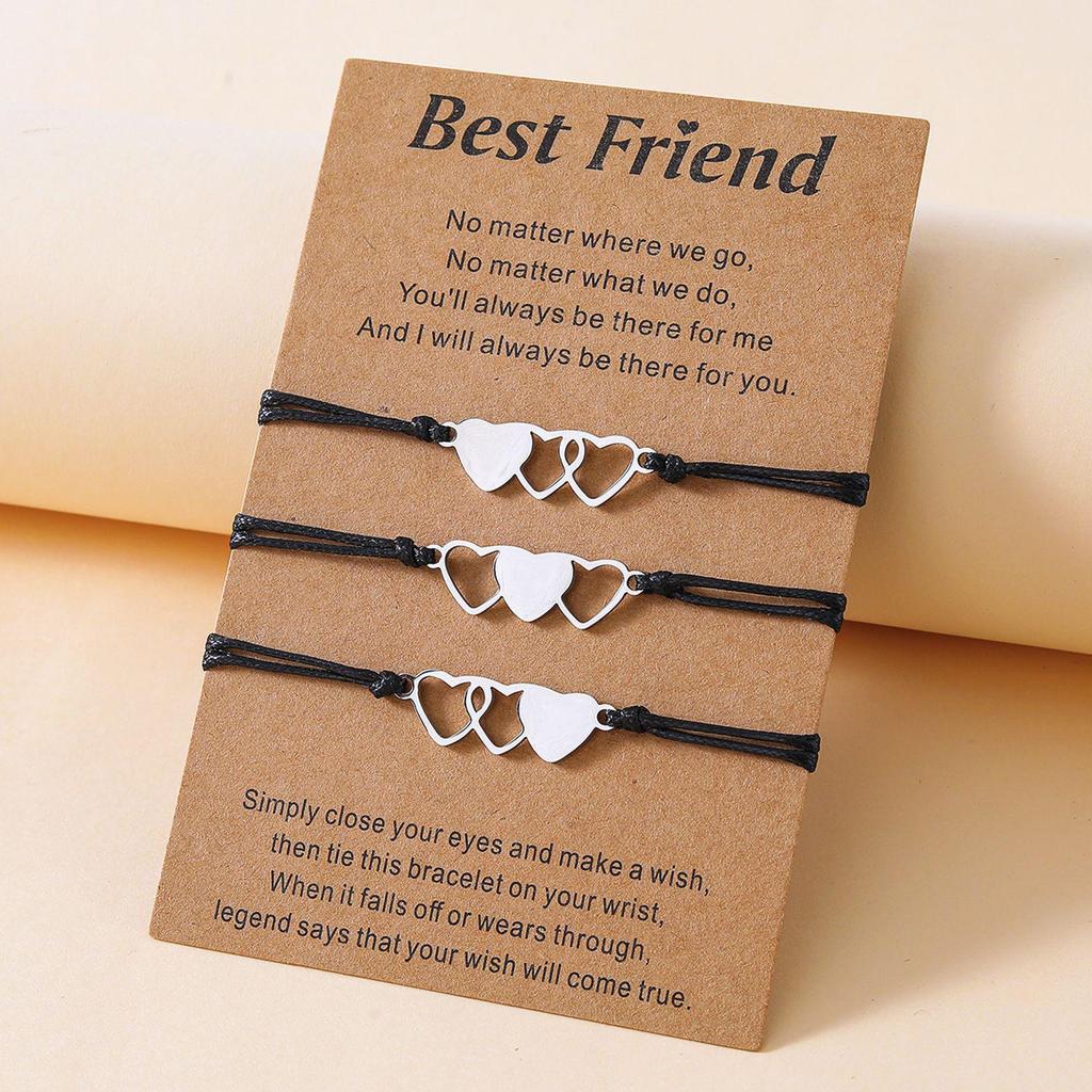 Hollow Heart-Shaped Braided Bracelet and Anklet, Black Stainless Steel, European and American Retro Style.