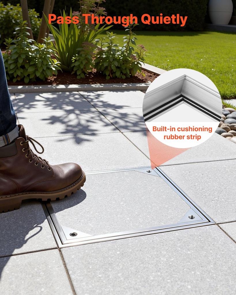 Manhole Cover with Frame, 300 X 300mm Invisible Recessed Septic Tank Access Covers, Aluminum Alloy Embedded Drain Channel Inspection Cover for
