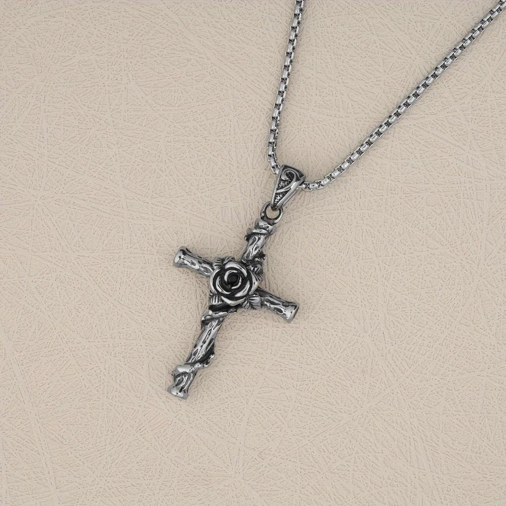 New Vintage Carved Rose Pendant Necklace with Men's Trendy and Personalized Style Jewelry Fashionable and Simple Men's Pendant Necklace Accessories