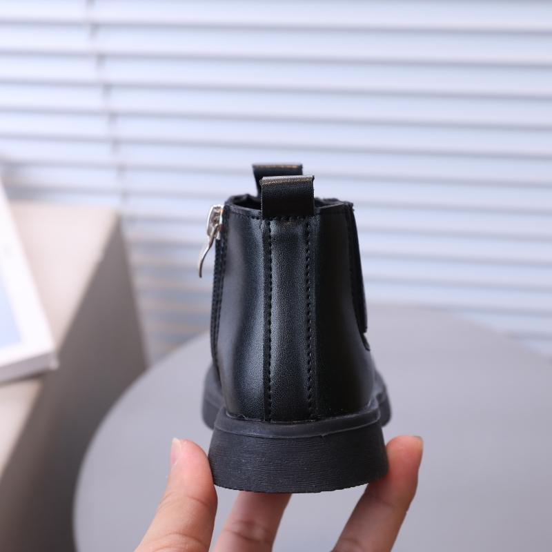 Children's Boots Non-Slip Kids Leather Boots Side Zipper Design Short Boots Comfortable Solid Color Kids Shoes