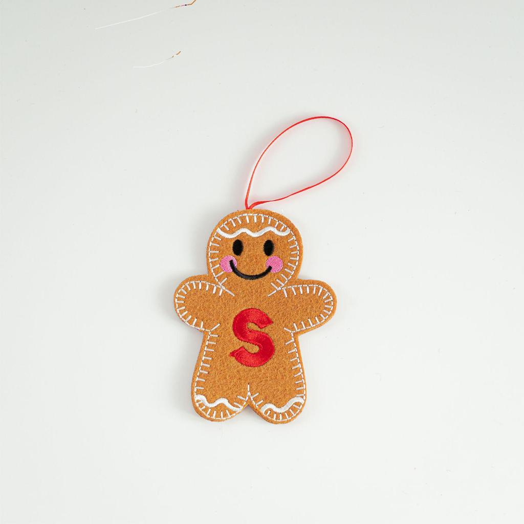 Blush Gingerbread Man Christmas Tree Ornaments - Hanging Party Scene Decorations with Holiday Letter Pendant