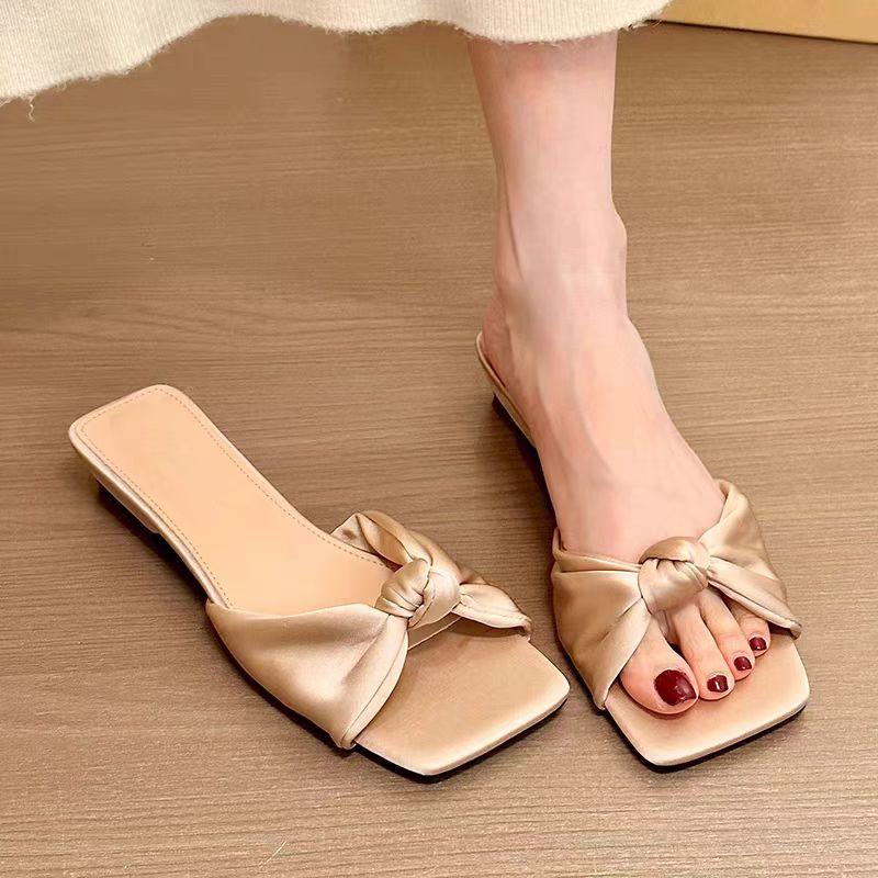 Fashion Summer Women's Slippers Elegant Square Toe Low Heels Women Fashion Slideshow Women Outdoor Party Dress Slippers