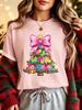 Colorful Bow Christmas Tree Graphic Family Matching T Shirt Boys Girls Parent Kid Short Sleeve Tee For Party Daily Casual Outfit