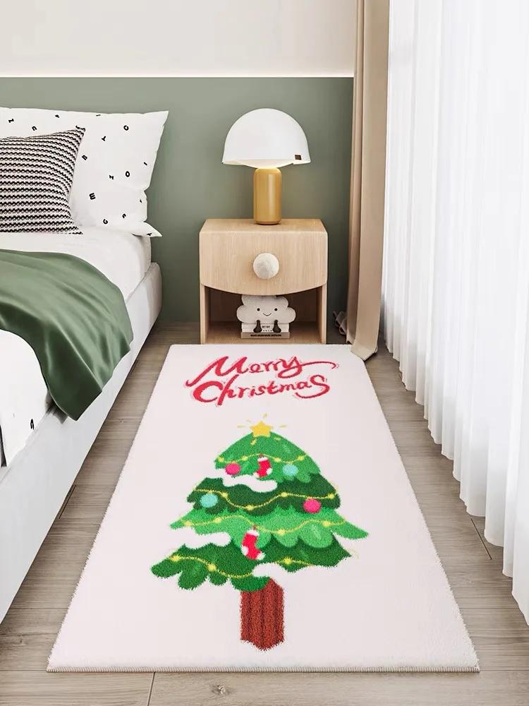 

Simple Christmas Faux Cashmere Bedside Rug Bedroom Coffee Table Rug Study Non-Slip Cozy Carpet 80*120cm