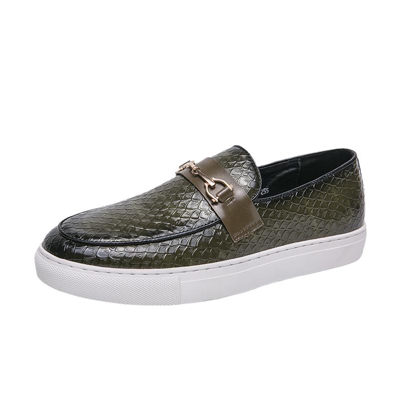 Fashion Men's British Style Loafers 38-46 Crocodile Texture Leather Metal Buckle White Chunky Height-Increasing Comfortable Versatile