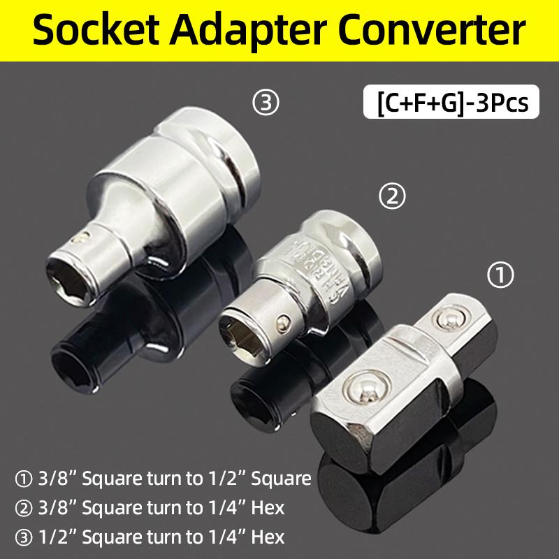 Double Square Head Socket Adapter Converter Reducer Set 1/4 3/8 1/2 Impact Drive Ratchet Wrench Socket Adaptor Repair Hand Tool