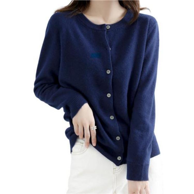 Long Sleeve Women Knitted Sweater Coat Single Breasted Round Neck