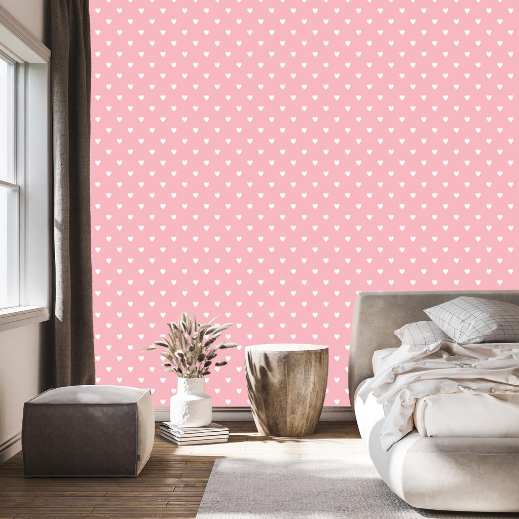 Hearts Wallpaper Coral and White 50x1000