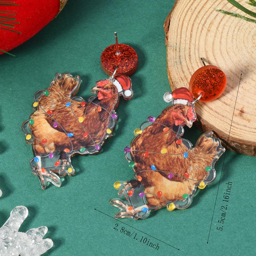 

Європейські та американські перебільшені веселі різдвяні тварини мультяшні ліхтарики Лось Кіт Журавель Собака Акрилові двосторонні сережки Сережки