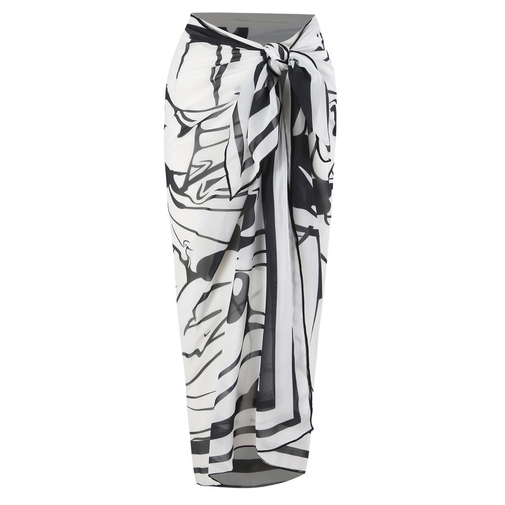 New Sexy One-piece Two-piece Swimsuit Women's One-shoulder Chiffon Print Skirt Swimsuit Set