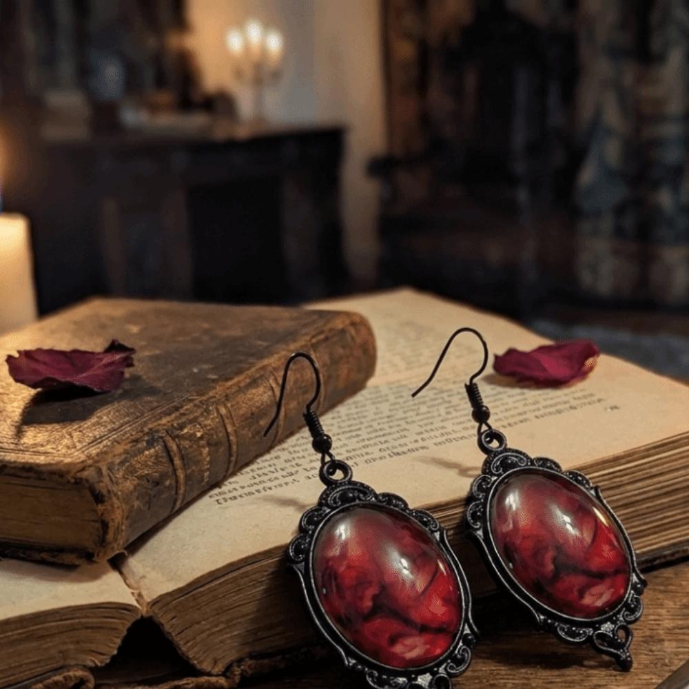 Blood Red Gothic Resin Earrings Oval Shape Drop Earrings Halloween Dangle Earrings Cosplay Events