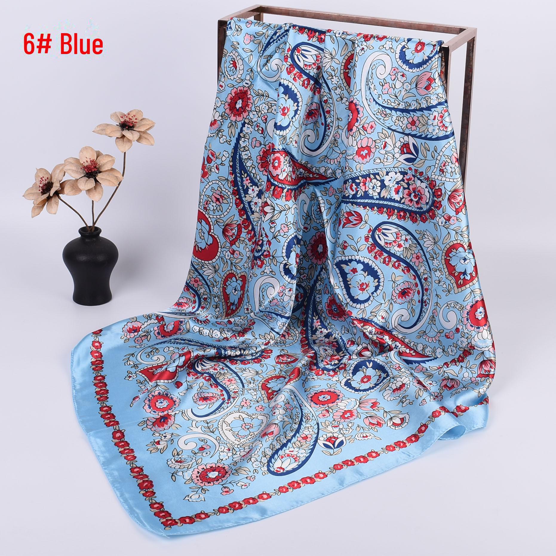 

Шелковый атласный шарф с узором «Кешью» осень/зима 90x90 см 90cm*90cm синий