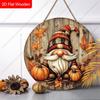 Plaid Gnome Pumpkin Round Wooden Hanging Sign, Autumn Door Wall Decor