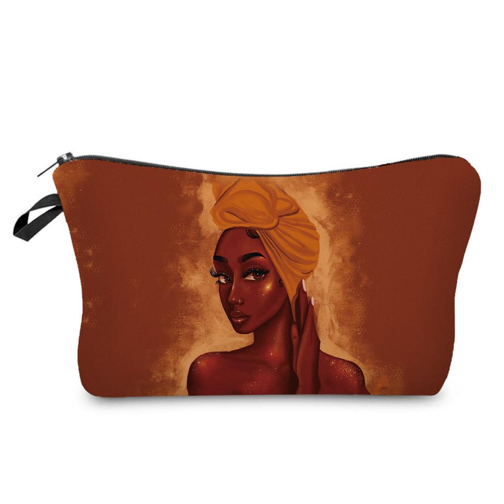 Women Black Girl Print Cosmetic Bag Toiletries Organize Travel Storage Case 6397