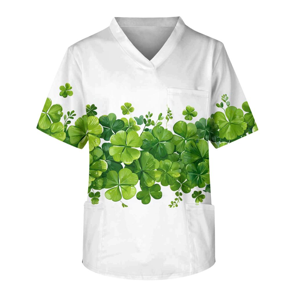 Men's Casual Short-Sleeved V-Neck Printed Front Pocket Top